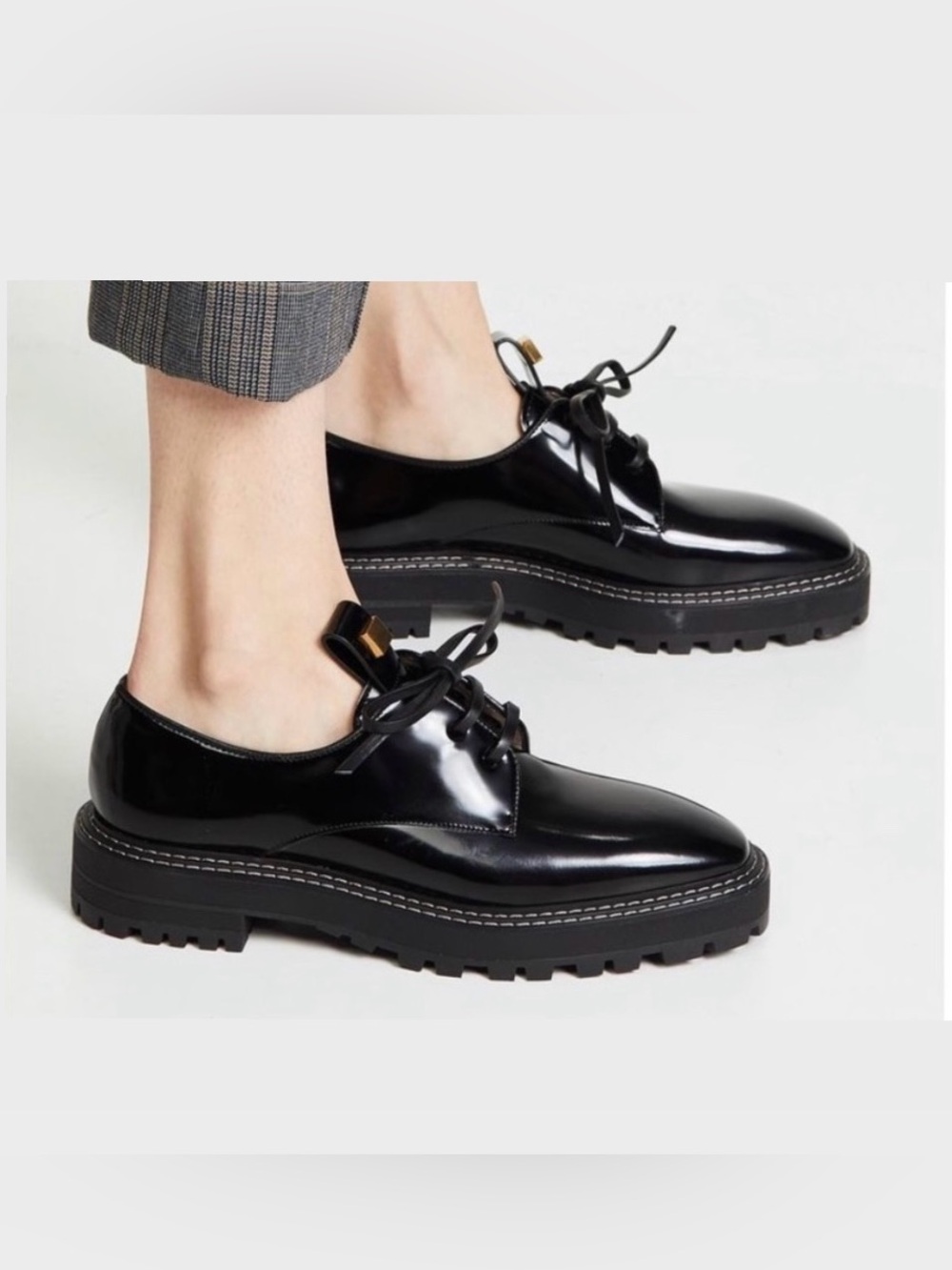 STUART WEITZMAN chunky lug sole black patent leather platform oxfords size 8.5